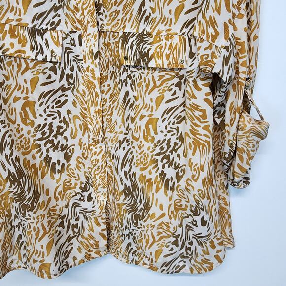 Robert Graham Zebra Print Silk Blouse Size L Orange Tab Sleeves Button Up Office - Picture 13 of 16